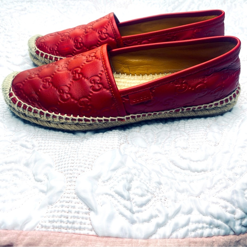 Gucci Red Leather Espadrilles with GG Signature Size 38 - Picture 3 of 10